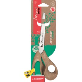 Maped - The sustainable ADVANCED WOOD asymmetrical scissors 21 cm for left-handed users - Handles made of WPC composite wood - Comfort and precision for all handle types - Ergonomic 3D handles