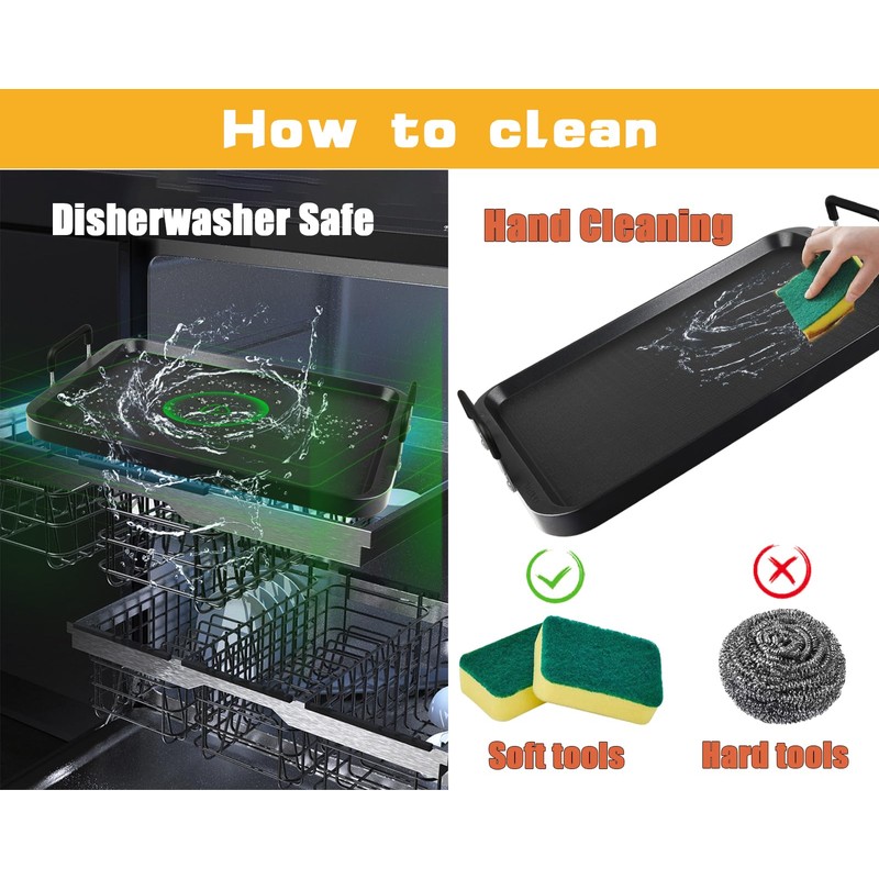 Non-Stick Aluminum Stove Top Flat Griddle, Warp-Resistant Double Burner Griddle