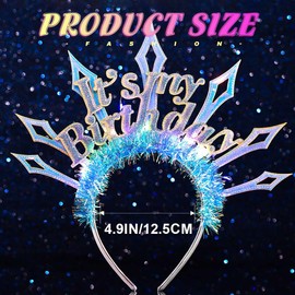 JONKY Light Up Happy Birthday Headband Glowing Birthday Hair Band LED Hair Accessories for Women
