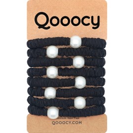 Qooocy Skinny Hair Scrunchies Artificial Pearl Hair Ties Elastics Ponytail Holder No Damage 8 Pack, Black