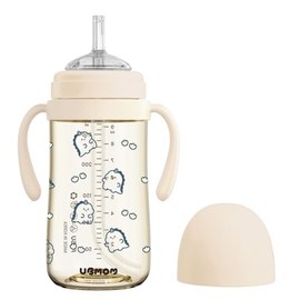 UBMOM No-spill, Backflow prevention Sippy Cup with Straw, PPSU Learner Cup with Handle for Baby and Toddlers, BPA free, 9.47oz (Daino_Beige)