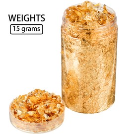15 g gold leaf flakes gold foil flakes gold metallic foil flakes for gilding, painting, craft nails and DIY (gold)