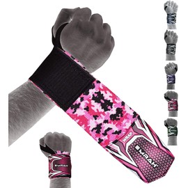 EMRAH Weight Lifting Wrist Wraps Gym Straps Bodybuilding Power Training Workout Exercise Camo (Camo Pink)