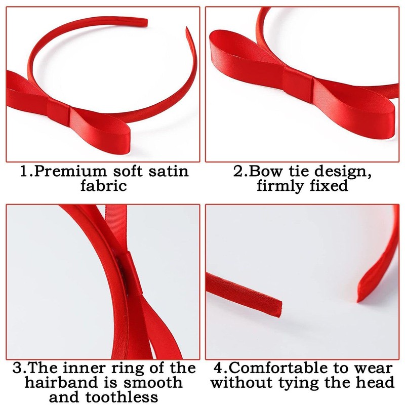 1 Red Ribbon Headband And 4 Bow Clips, Sweet Shape,