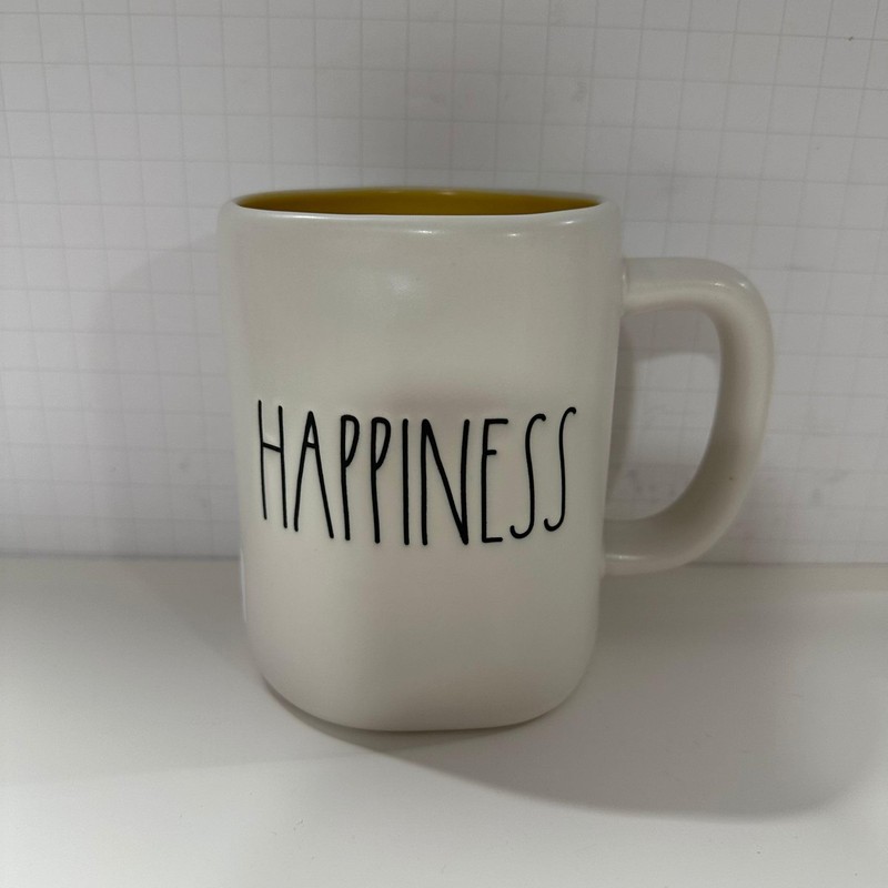 Rae Dunn HAPPINESS Mug - yellow inside - Ceramic