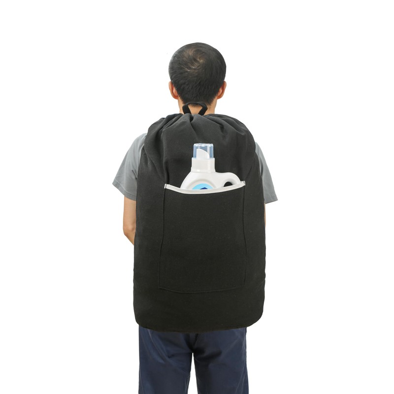 Canvas Laundry bag, Washable Laundry backpack, Adjustable Straps, Large Front