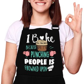 LINEN CLOSET® Cupcake Aprons for Women Baking Aprons Baker Aprons for Men Funny Baking Gifts for Bakers Wife Husband Mother Daughter Kitchen Aprons with Pockets