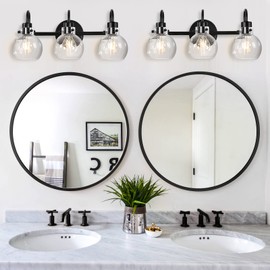 Apenath Bathroom Light Fixtures, Black 3 Lights Vanity Light, Farmhouse Wall Sconces with Globe Glass Shade, Porch Wall Mount Lamp for Mirror, Kitchen, Porch Living Room Workshop (E26 Base)