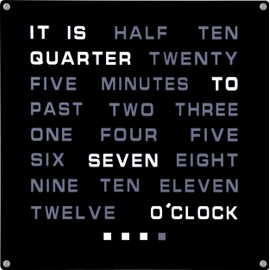 Tech Tools LED Word Clock - Displays Time as Text - Powered by AC Adapter (12" x 12")