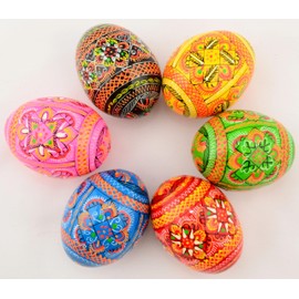 Easter Painted Eggs Wooden Ukrainian Pysanky Pysanka. Polish Pisanki. Czech Kraslice. Set of 6