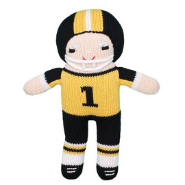 Zubels Baby Boys’ Hand-Knit Football Player Plush Toy, All-Natural Fibers, Eco-Friendly, Gold & Black, 7-Inch Rattle