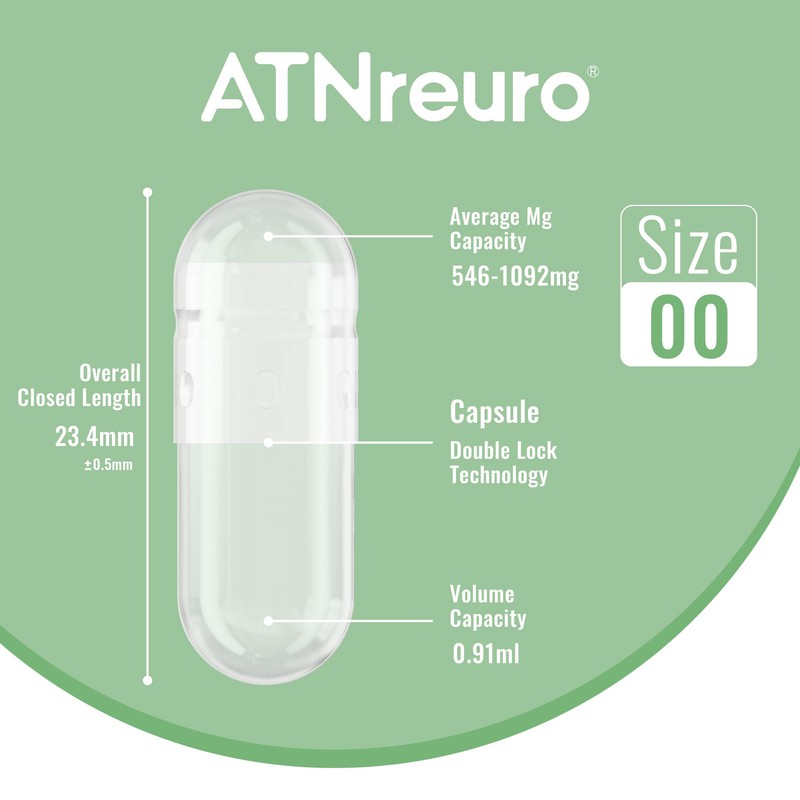 ATNreuro Size 00 Empty Gelatin Capsules with 2 Micro Spoons