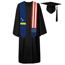 72 Inch Curacao Flag and USA Flag Graduation Sash Unisex Adults Graduation Stole Scarf International Class of 2024 (Not Include Baccalaureate Gown and Hat)