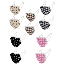 Plaid Check Design Breathable Fabric Covering Fashion Mask Reusable Washable for Men and Women 10 Pcs/Pack