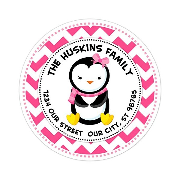 36 Christmas Address Labels, Christmas Penguin Custom Address stickers, Holiday