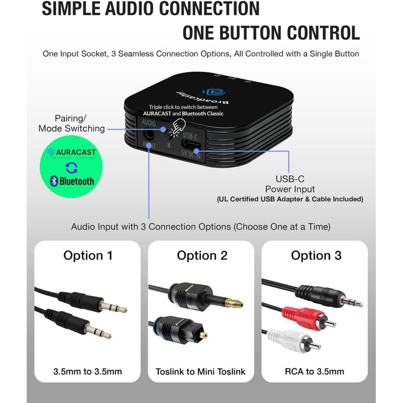 HomeSpot BA210 v2 Bluetooth Auracast Transmitter, LC3, AptX Lossless, AptX