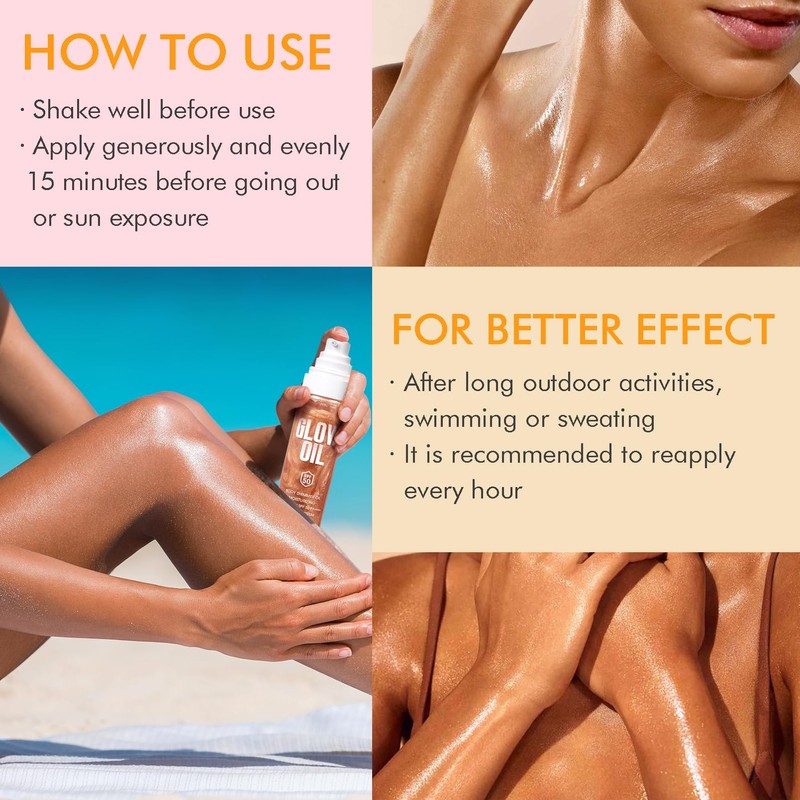 Sunscreen Body Glow Oil【SPF 50】【Lightweight】【Natural Ingredient】Shimmer Broad Spectrum Shimmer Sunscreen