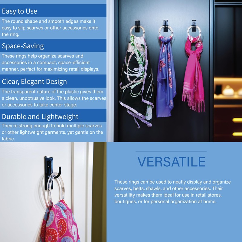Clear Plastic Retail Scarf Rings - Round Fine Garment Hangers