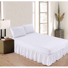 Sheets & Beyond Wrap Around Solid Luxury Hotel Quality Fabric Bedroom Dust Ruffle Wrinkle and Fade Resistant Gathered Bed Skirt 14 Inch Drop (Twin, White)