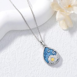 Zeltryn Genuine Turquoise Sunflower Leaf Pattern Pendant Necklace 925 Sterling Silver Jewelry for Women
