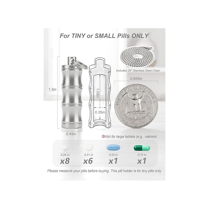 Haxtec Titanium Pill Holder Necklace, Small Pill Box Nitro Holder