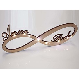 kh Wohndesign Infinity Sign with LED Light (Real Wood), Customisable - Gift e.g. Birthday, Wedding, Engagement Anniversary, Children, Family, Love, Cash Gift, Golden/Silver Anniversary