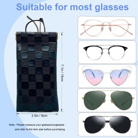 Sunglasses Case Soft Eyeglass Cases for Women, 6 Pcs Portable Squeeze Top Checkered Glasses Pouch, Leather Sunglass Pouch for Purse, Thin Eye Glasses Case Travel Glasses Sleeve (3 Colors)