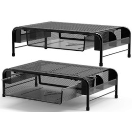 SimpleHouseware 2PK Metal Desk Monitor Stand Riser with Organizer Drawer