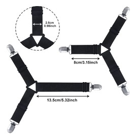 ZGTS Triangle Bed Sheet Clips 4 PCS Set Adjustable Bed Sheet Fasteners with Elastic Bed Sheet Straps Fitted Clips for Bed Sheet Sofa Cushion-Black