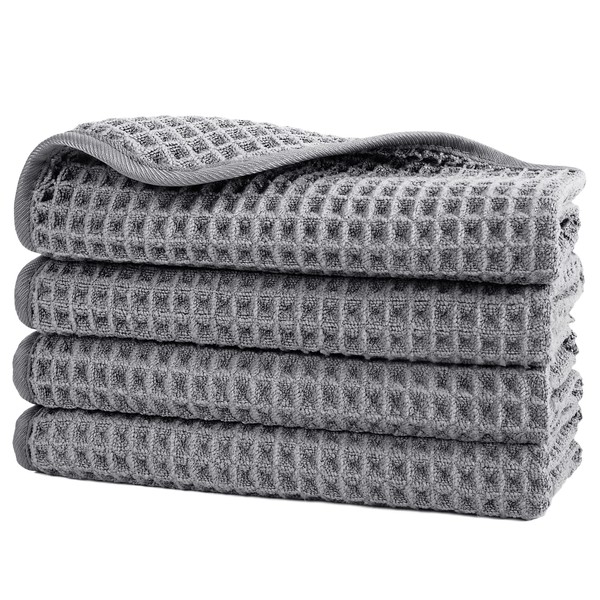 Polyte - Microfibre Wash Cloth - Lint Free - Waffle Texture - Grey - 33 x 33 cm - Pack of 4