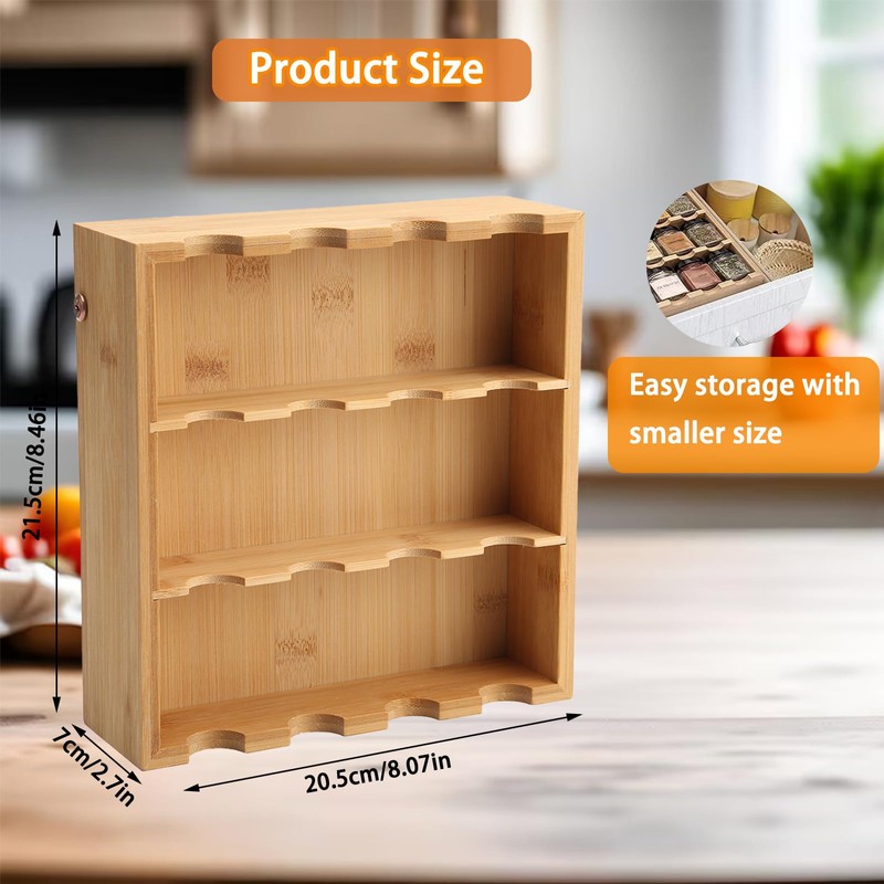 Spice Rack Drawer, Bamboo Spice Drawer Organiser, 3 Levels, Spice