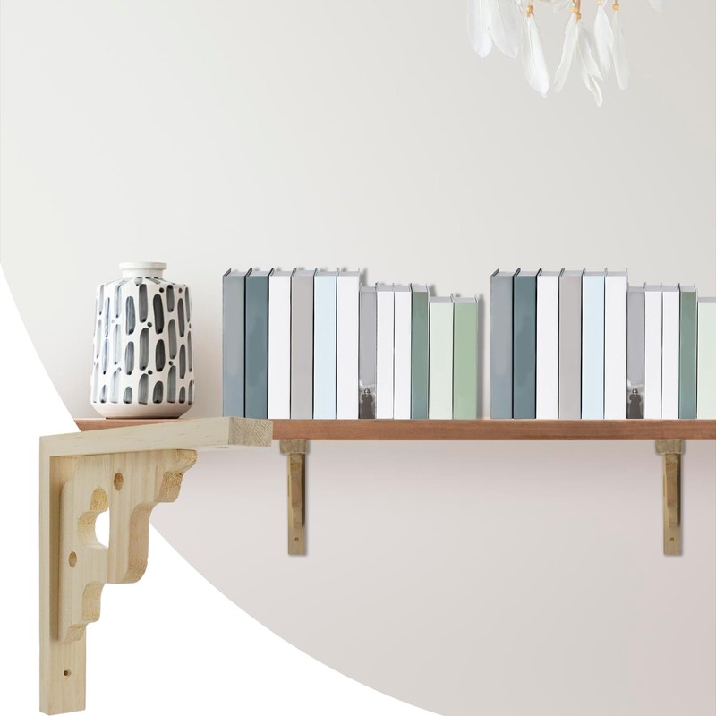Antrader 2PCS Wooden Shelf Brackets,6" Wall Mount Natural Wood Bracket,Solid