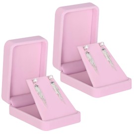 LETURE 2 Pieces Velvet Jewelry Gift Boxes for Necklace Pendant Earring Bracelet, Small Jewelry Storage Display Case for Christmas Wedding Engagement Birthday Anniversary (Pink)