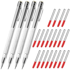 4 Pcs Tungsten Carbide Etching Tool with 20 Replacement Marking Tip, Aluminium Carbide Engraving Pen Carve Etching Pen with Clip, Metal Engraving Pen for Glass Ceramics Hardened Steel Metal Sheet…