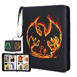 Trading Card Album 400 Card Pockets 50 Pages Waterproof PU Material Portable Black (Black)