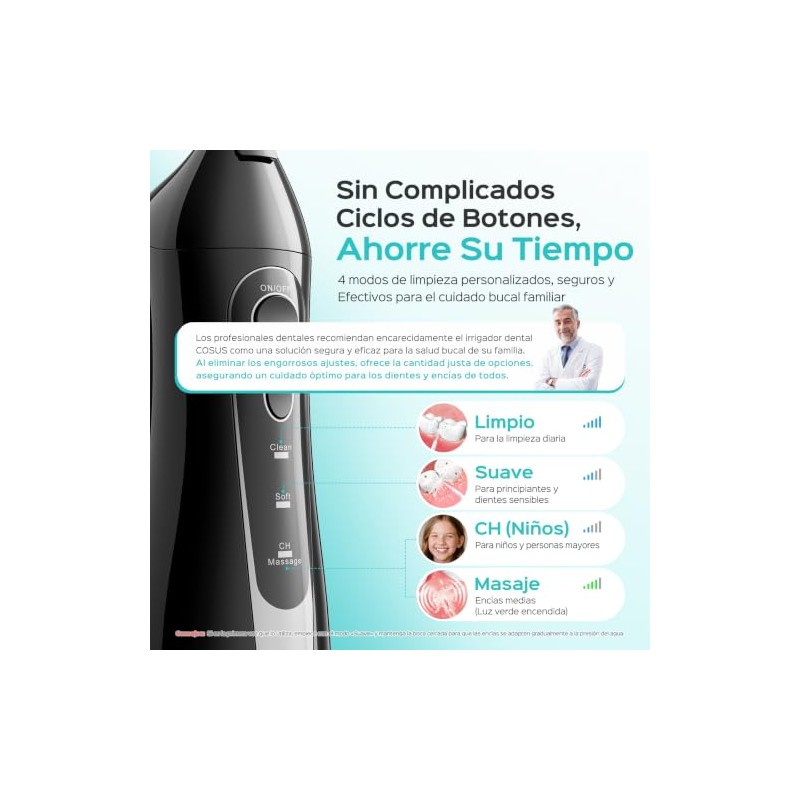 COSLUS C20 Irrigador Bucal Profesional, Pulsos de Alta Frecuencia, Negro