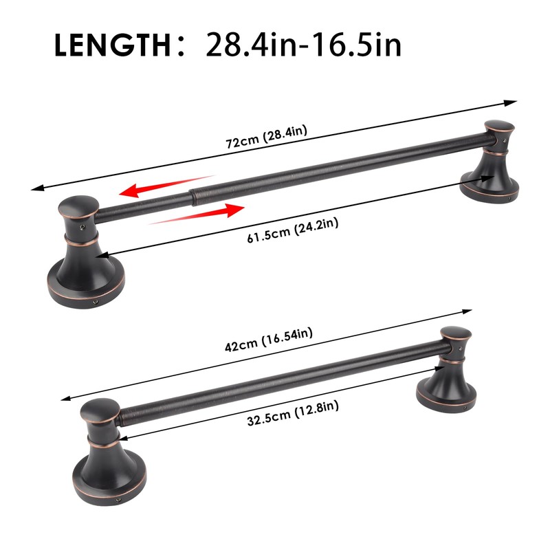 Adjustable Bronze 15 to 26Inch Bath Towel Bar Rack for