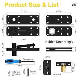 Heavy Duty Hidden Door Hinge - 600LB Load Bearing, 360° Swinging Pivot Hinge for Secret Doors, Murphy Bed, Bookcase & Cabinet - Solid Stainless Steel with Hardware Kit (Black, 2 Pack)