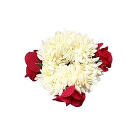 Artificial Jasmine Gajra Hair Band Scrunchie White with Red Rose (Pack of1) Gajra Band For Wedding Party Festival, Dance(White and Red)