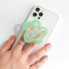 OnTheGrip Cute Transparent Daisy Flower Shape Design Mobile Phone Grip Compatible with Magsafe Multi Functional Collapsible Stand Holder for Smartphone Tablet Cell Phone Accessory (Green)