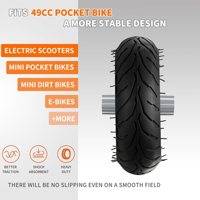110/50-6.5” Mini Bike Wheel Rear Tire, Rubber Wheel Tire and