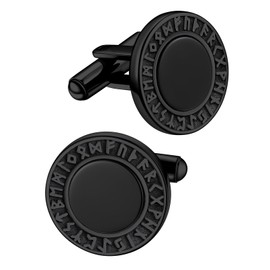 Round Cufflinks for Dad, Stainless Steel Onyx Viking Norse Runes Cufflink Jewelry, Classic Cufflinks for Party Cocktail Formal Occassions