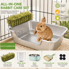 Volope Stainless Steel Rabbit Litter Box with Hay Feeder Set for Guinea Pig