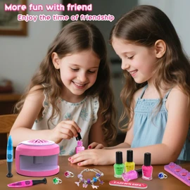 BATTOP Kids Nail Polish Set for Girls - Kids Nail Art Kit with Dryer & Fake Nail & Sticker & Water Based Nail Polish & Nail Art Pen - Idea Gifts for Girls Ages 6 7 8 9 10 11 12