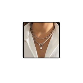 Danshinbow Layered Pearl Pendant Necklace Chain Beading Clavicle Collar Adjustable Jewellery for Women and Girls, Metal