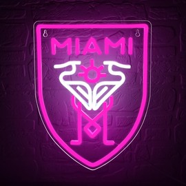 Soccer Neon Sign for Wall Decor Miami Sport LED Sign Soccer Team Logo Neon Light for Garage Decor Man Cave Dormitory Bar Club Shop Birthday Gifts for Soccer Fans USB Powered(ZKXD226)