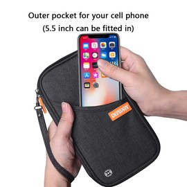 DEFWAY Family Passport Holder Waterproof RFID Blocking Credit Card Organizer Travel Document Bag Ticket Wallet with Strap for Men Women, Travel Essentials for Flying (Black)
