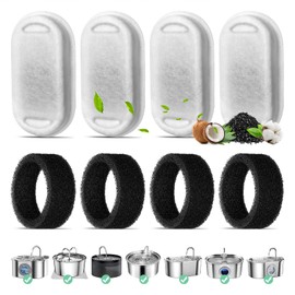 Cat Fountain Filter, 4-Pack Replacement Filter For 108oz/3.2L Stainless Steel Cat Fountain, 4 Pieces Carbon Filter And 4 Pieces Foam Filter Triple Filtration Filter For 67oz/2L Drinking Fountain