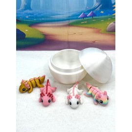 4 pcs Mini Axolotl with Egg, 3D Printed Articulated Fidget Mini Axolotl, Colorful Axolotl Fidget Toy Fidget Toys for Autism/ADHD MA001-4PCS