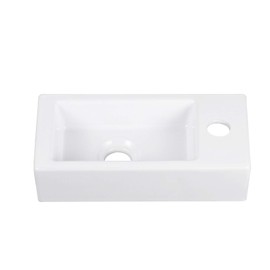 DeerValley DV-1V081RA Wall Mount Sink, Mini Rectangle Bathroom Sink, Small Bathroom Cloakroom White Ceramic Wash Basin without Overflow(Right Hand)